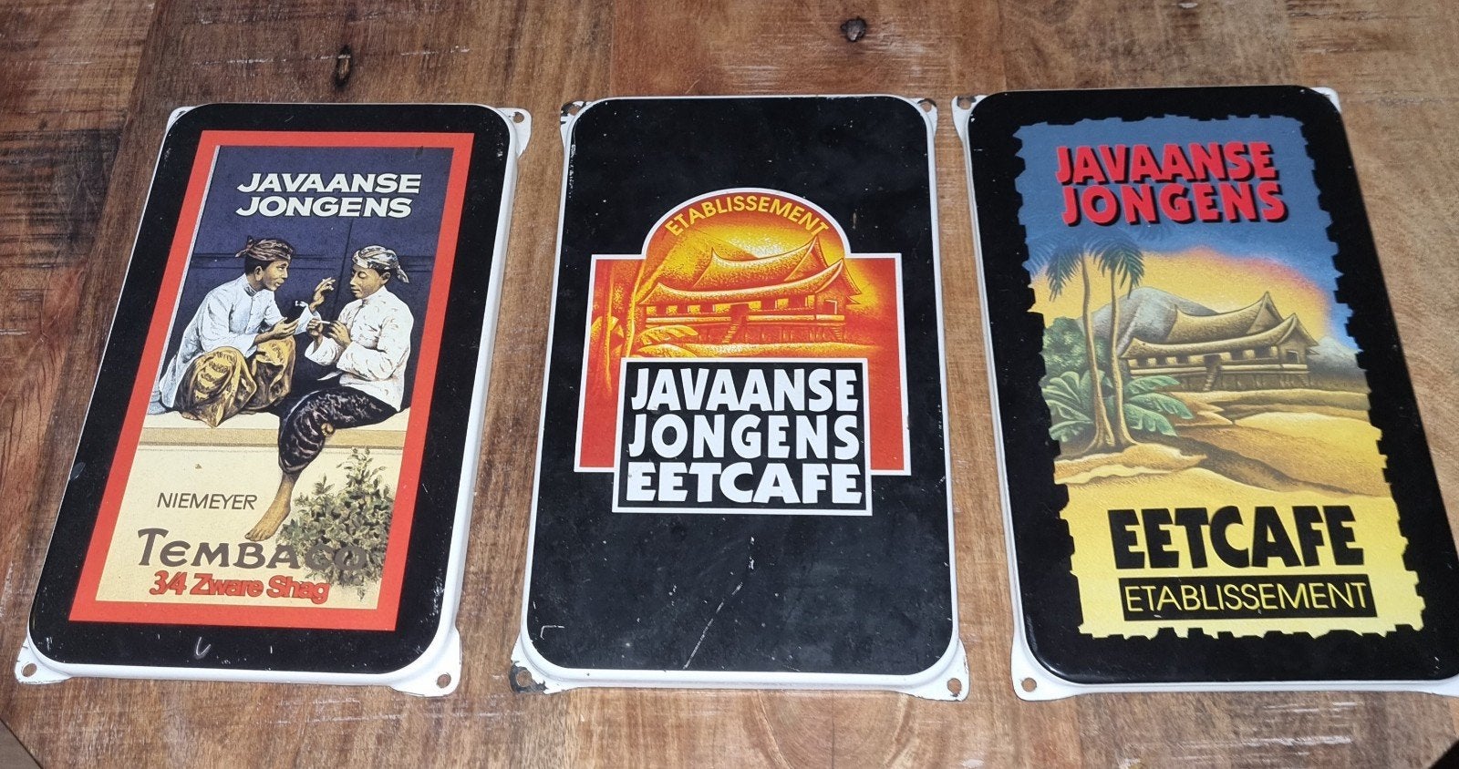 3x Emaille bord Javaanse Jongens - Vintage Reclameborden, Verzamelen, Merken en Reclamevoorwerpen, Ophalen of Verzenden, Gebruikt
