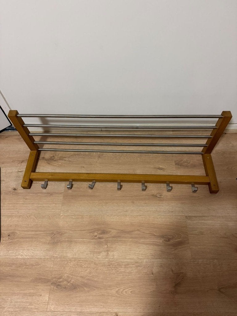 Houten kapstok met hoedenplank en 7 haken, Zo goed als nieuw, Minder dan 100 cm, Hout, Ophalen