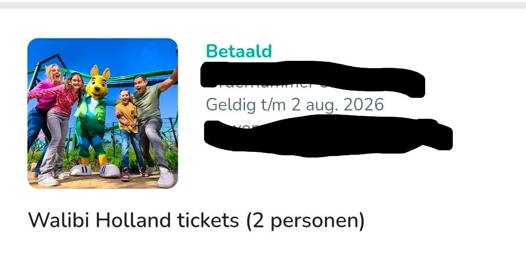 WALIBI HOLLAND, Tickets en Kaartjes, Twee personen, Ticket of Toegangskaart
