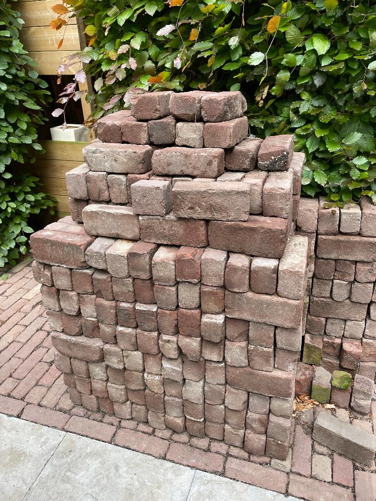 gebakken klinkers rood/paars - 1 partij 6,5 m2, Tuin en Terras, Tegels en Klinkers, Ophalen, Gebruikt, Klinkers, 5 tot 10 m²