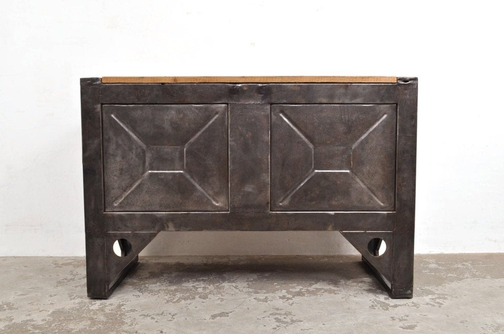 Vintage industriële werkbank ladekast dressoir kookeiland, Overige houtsoorten, Gebruikt, 100 tot 150 cm, 5 laden of meer
