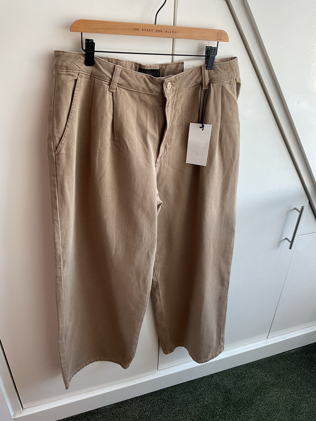 ZARA beige rise wide leg broek maat 42 nieuw, Beige, Maat 42/44 (L), Nieuw, Ophalen of Verzenden