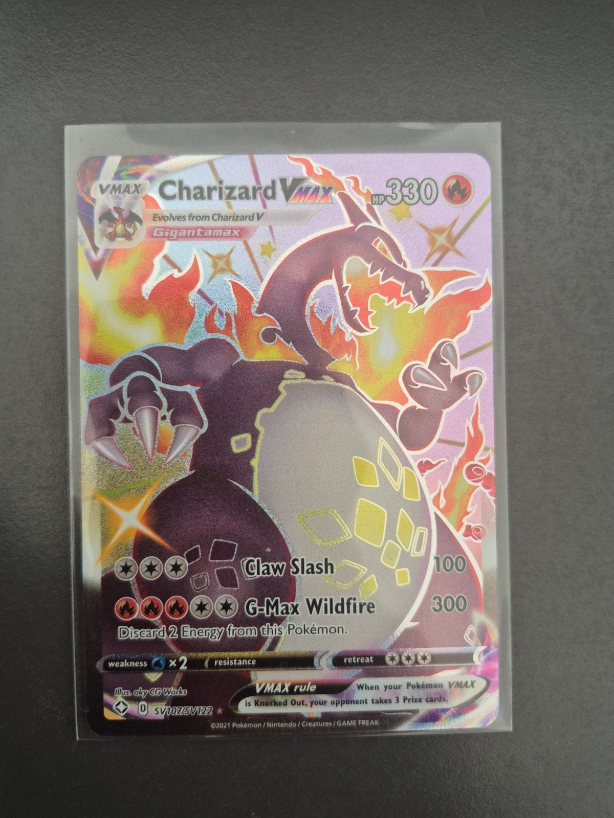 Charizard VMAX SV107/SV122 Shiny Star V Pokemon Kaart, Ophalen of Verzenden, Zo goed als nieuw, Losse kaart, Foil