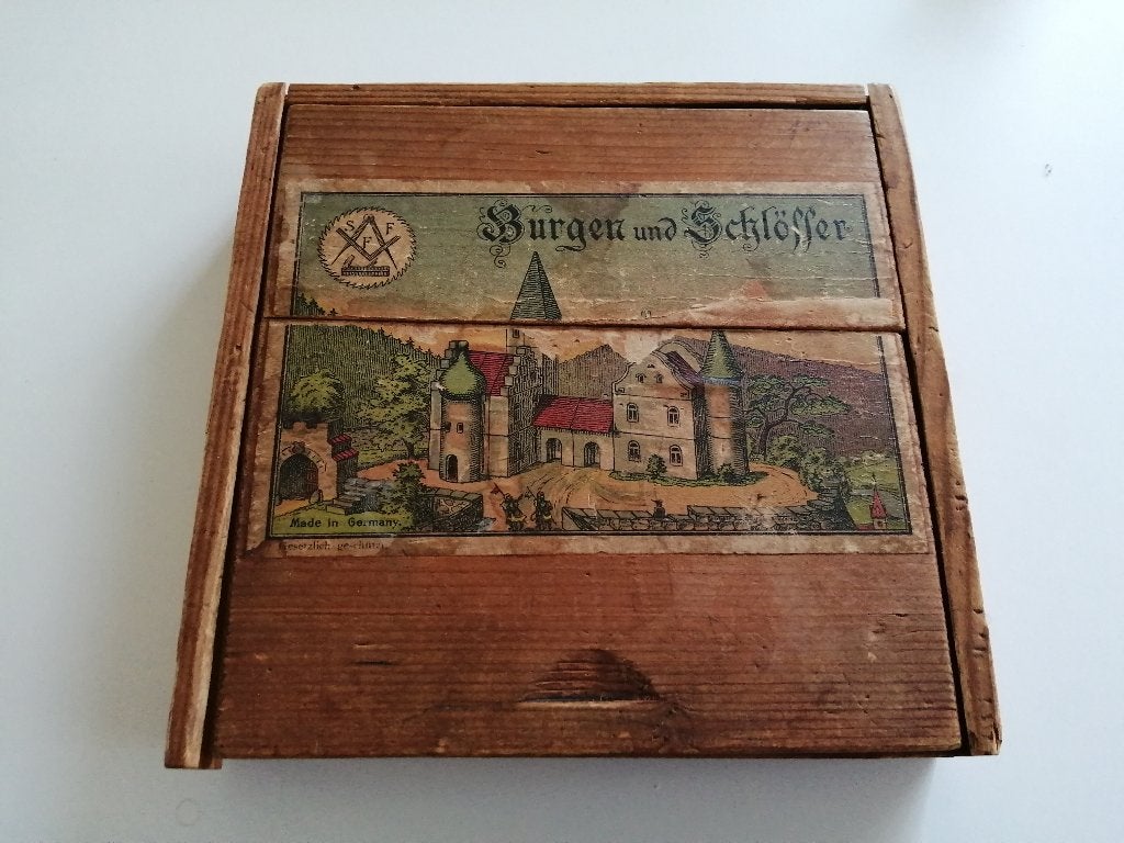 Antiek hout blokkendoos Sff made in Germany, Ophalen of Verzenden