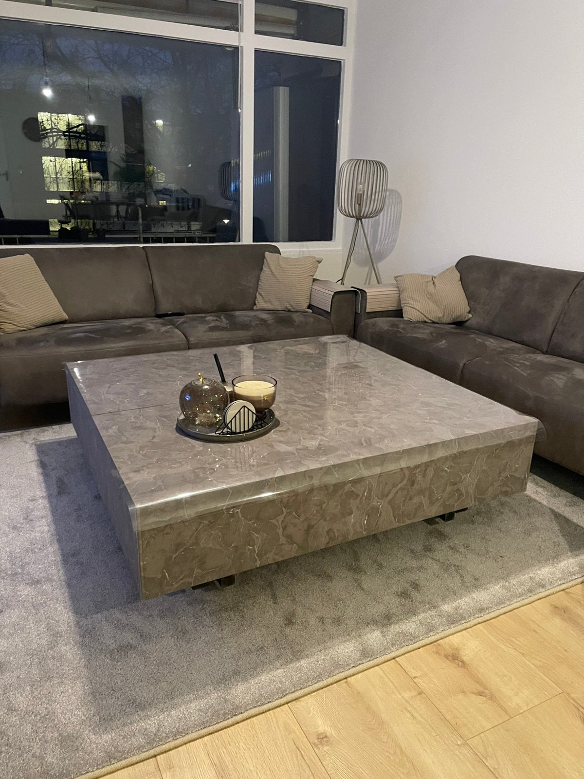 2 stuk marmerlook salontafel   Taupe kleur, Ophalen, Zo goed als nieuw