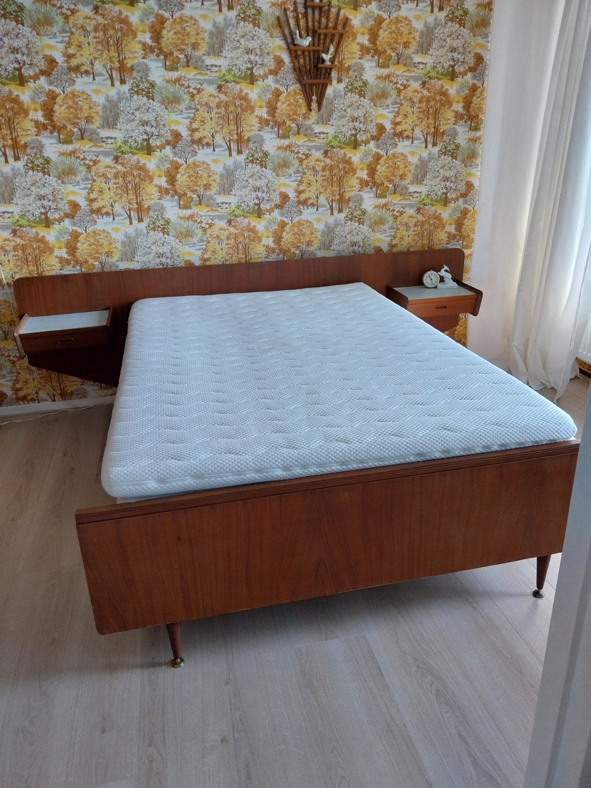 vintage bed, Ophalen, Gebruikt, Bruin, Twijfelaar