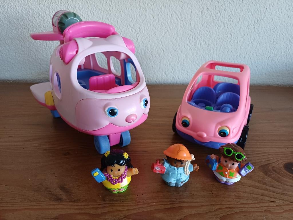 Fisher Price Little People roze vliegtuig  en auto, Kinderen en Baby's, Speelgoed | Fisher-Price, Ophalen of Verzenden, Gebruikt