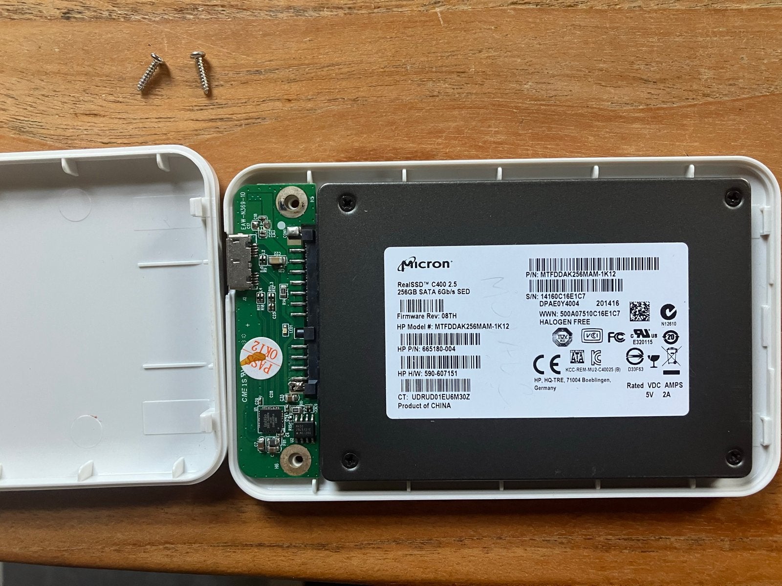 Micron RealSSD C400 256GB SATA SSD in externe behuizing, Computers en Software, Intern, Gebruikt, SSD, Ophalen of Verzenden