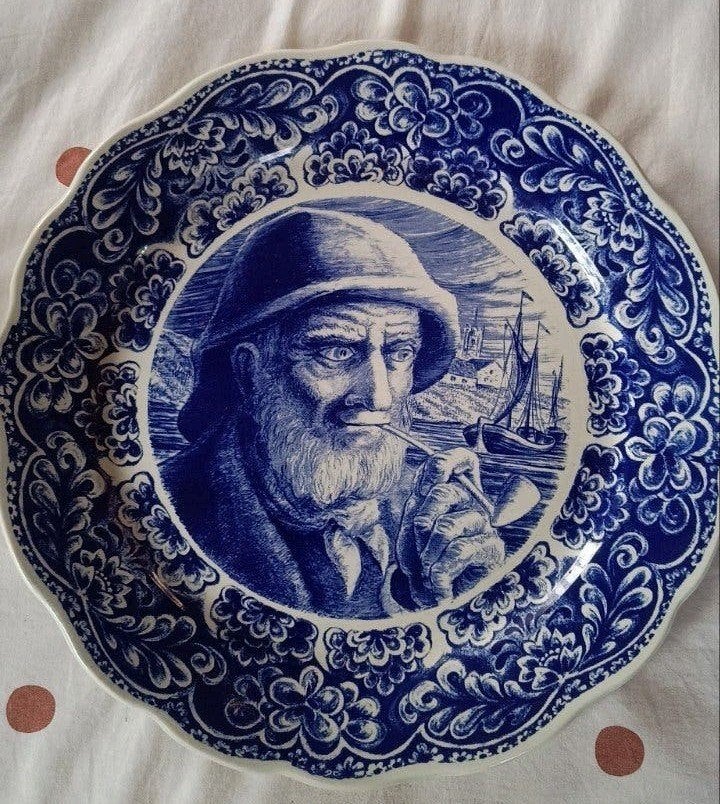 Groot Boch Frères Delft wandbord visser 39 cm, Antiek en Kunst, Ophalen of Verzenden