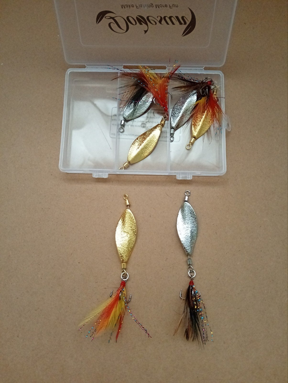 6 stuks kunstaas spinners zilver/goud kleur met veren 7g, Verzenden, Nieuw, Kunstaas