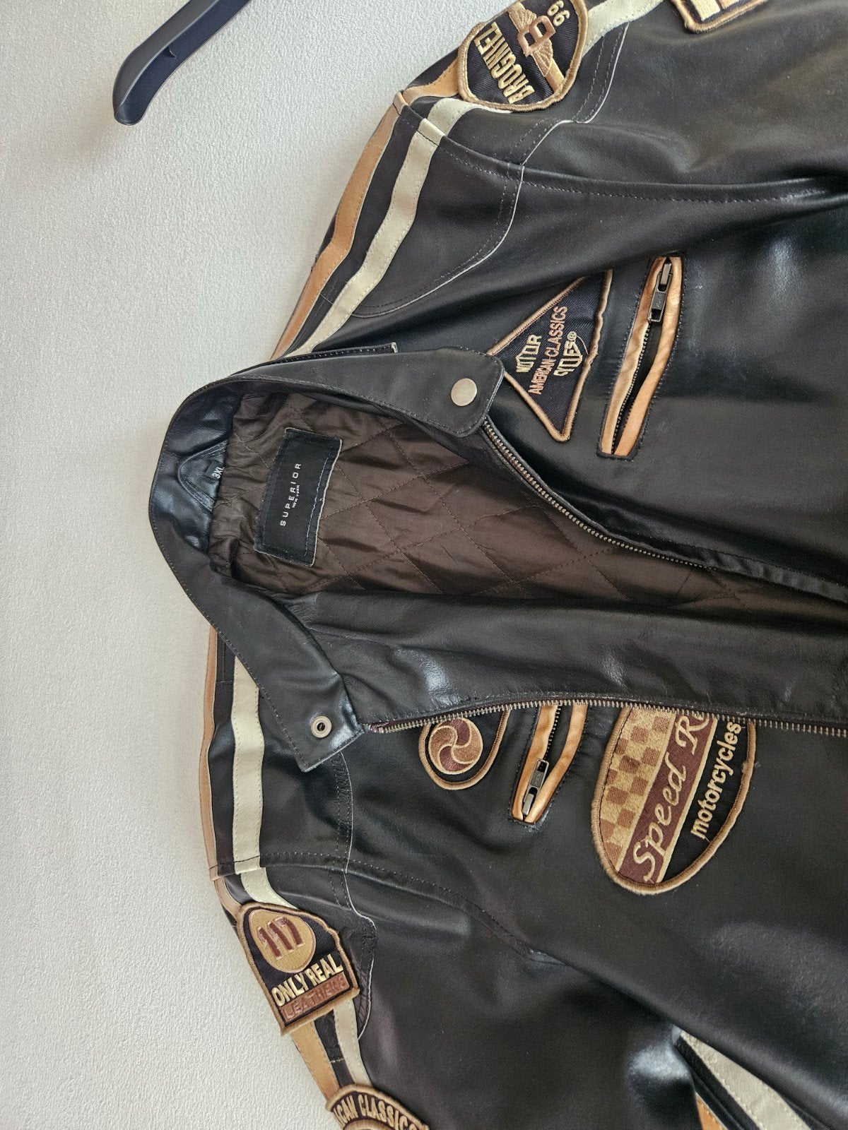 Leren motorjas Superior New York 3XL met patches, Motoren, Kleding | Motorkleding, Ophalen of Verzenden