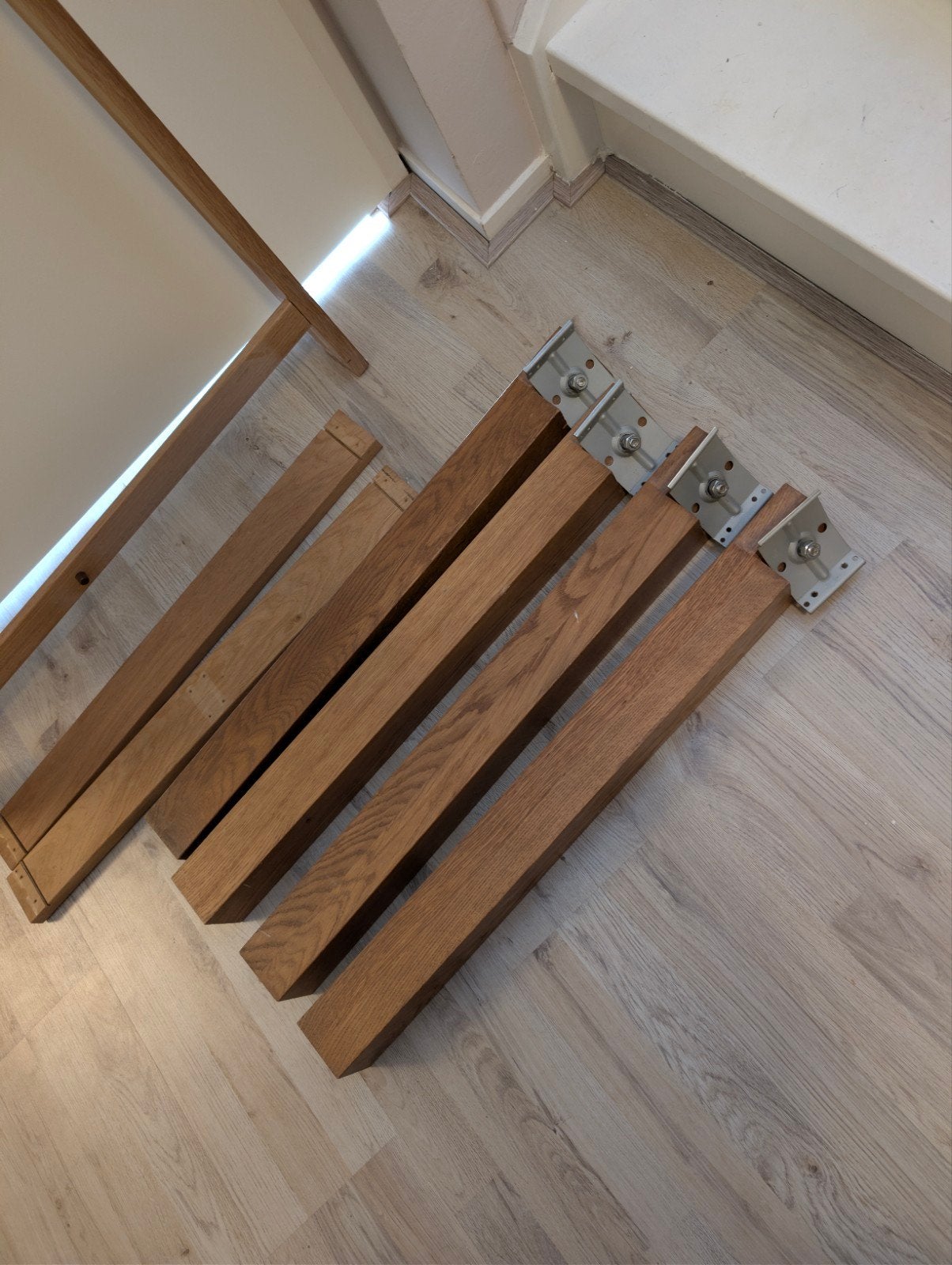 Massieve eiken tafelpoten met hoekverbinding en bladdrager, Ophalen, Tafelpoot, 100 tot 150 cm, 50 tot 100 cm