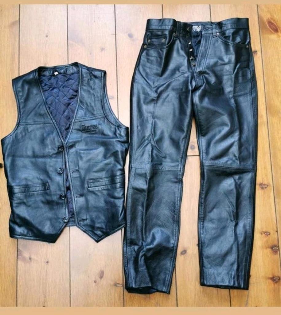 Set echte leren motorkleding M /31 (broek + gilet/vest), Motoren, Kleding | Motorkleding, Ophalen of Verzenden, Tweedehands