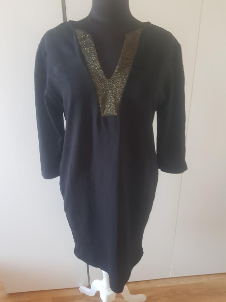 Zwarte Gemma Ricceri jurk met goudkleurige V-Hals – maat XL, Ophalen of Verzenden, Maat 46/48 (XL) of groter, Zwart