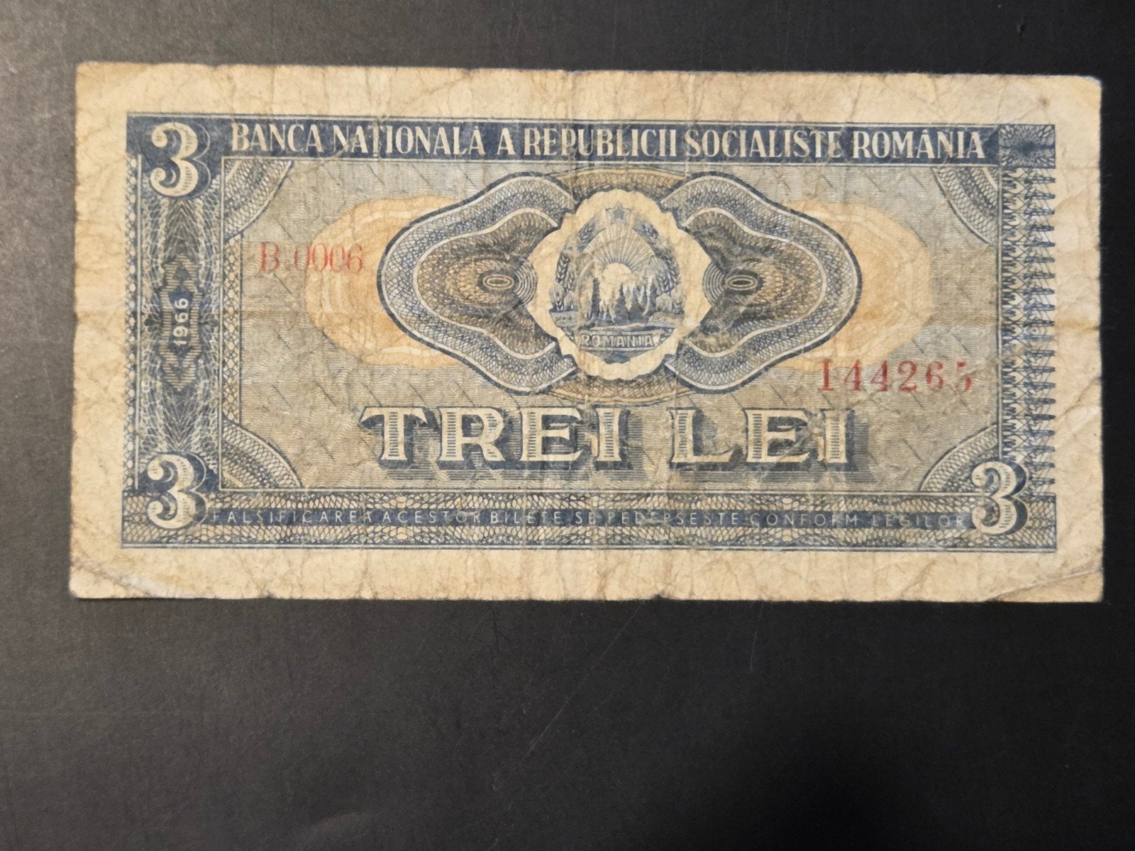 Romania 3 lei 1966 F+, Ophalen of Verzenden, Overige landen