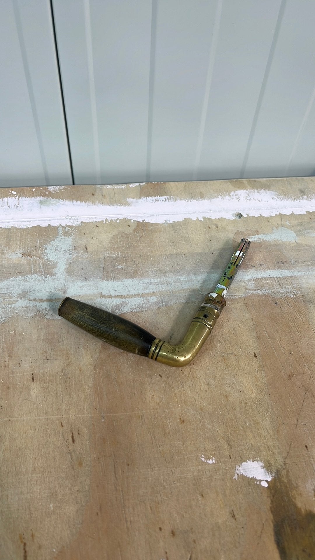 Antieke Deurklink - Messing met Houten Handvat, Ophalen of Verzenden