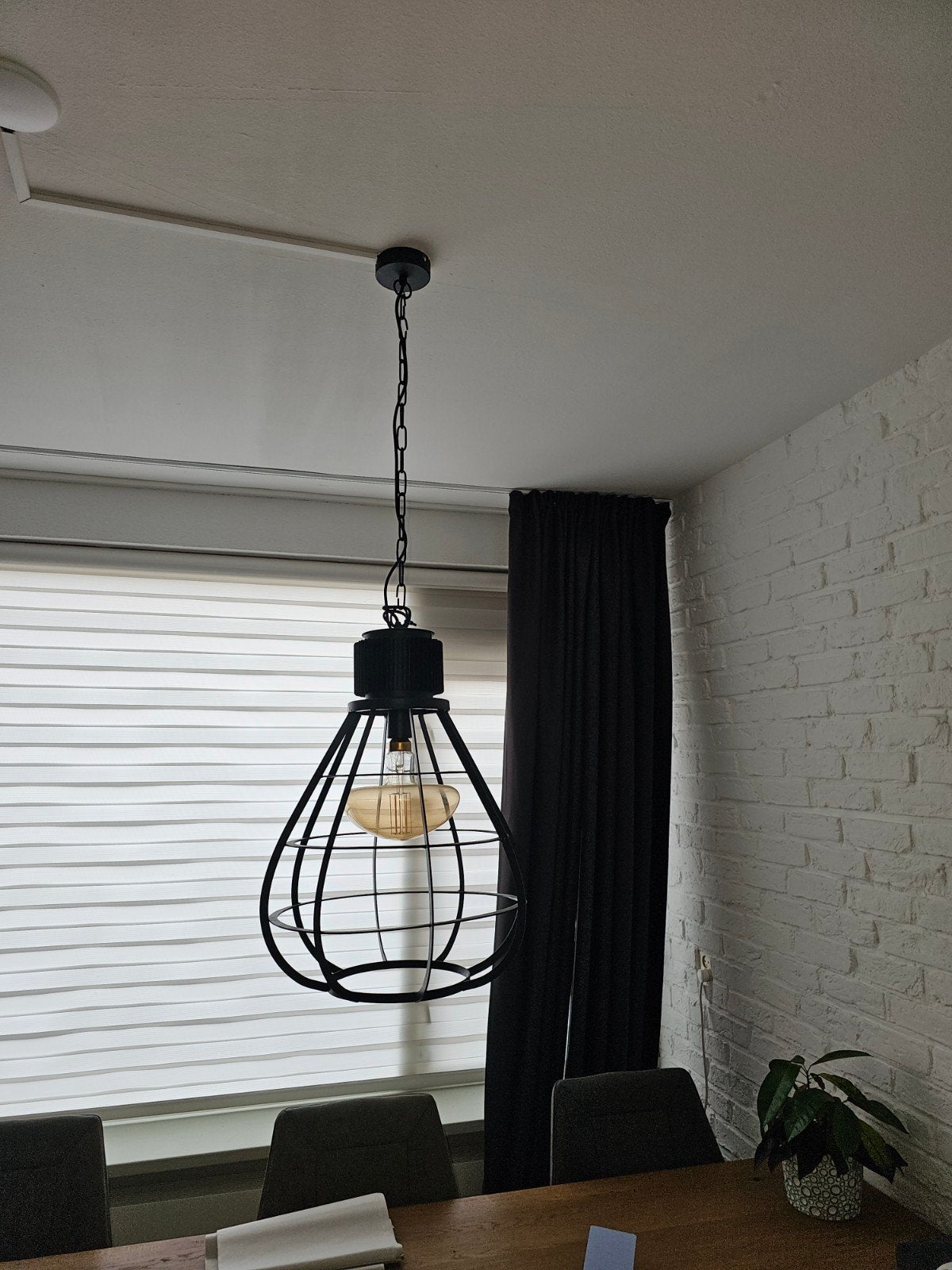 Industriële hanglamp - Zwart metaal - Edison gloeilamp, Ophalen, E27 (groot), Zo goed als nieuw, Metaal