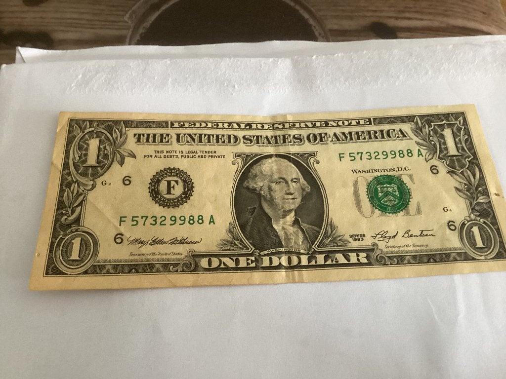 Bankbiljet USA 1 dollar met  6 voor een goed bod mag het wor, Verzenden, Noord-Amerika, Los biljet