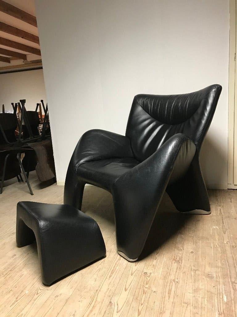 Leolux Echnaton fauteuil voetenbank stoel leer design modern, Ophalen, Zo goed als nieuw, Nvt, Nvt