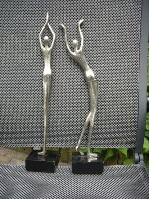 Yoga sculptuur, vrouw yoga pose figuur- naakte vrouw beelden, Zilver, Ophalen of Verzenden, 20 - 50 cm, Op sokkel