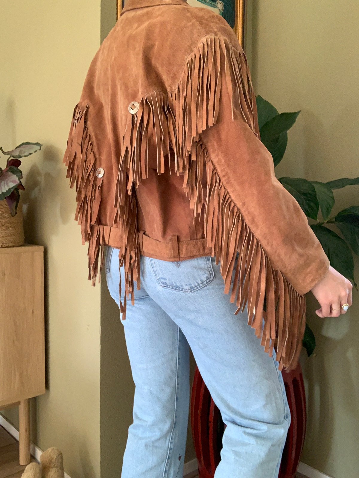 Vintage fringe jacket M bohemian leren jas bomberjack, Maat 38/40 (M), -, Ophalen of Verzenden, Zo goed als nieuw