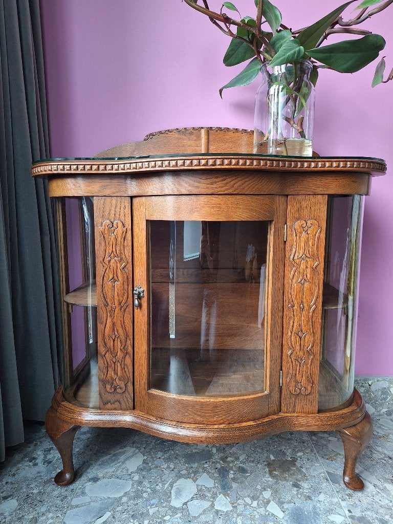 Antiek theemeubeltje / vitrinekastje met karakter, Huis en Inrichting, Gebruikt, Eikenhout, 50 tot 100 cm, Minder dan 100 cm