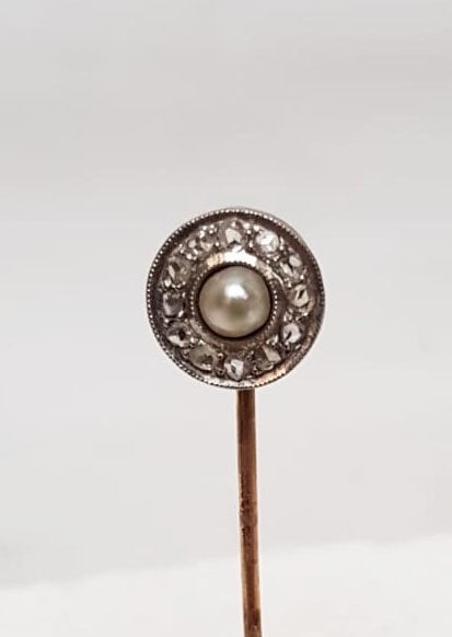Dasspeld Art Deco parel diamanten., Ophalen of Verzenden, Goud, Overige typen, Met edelsteen