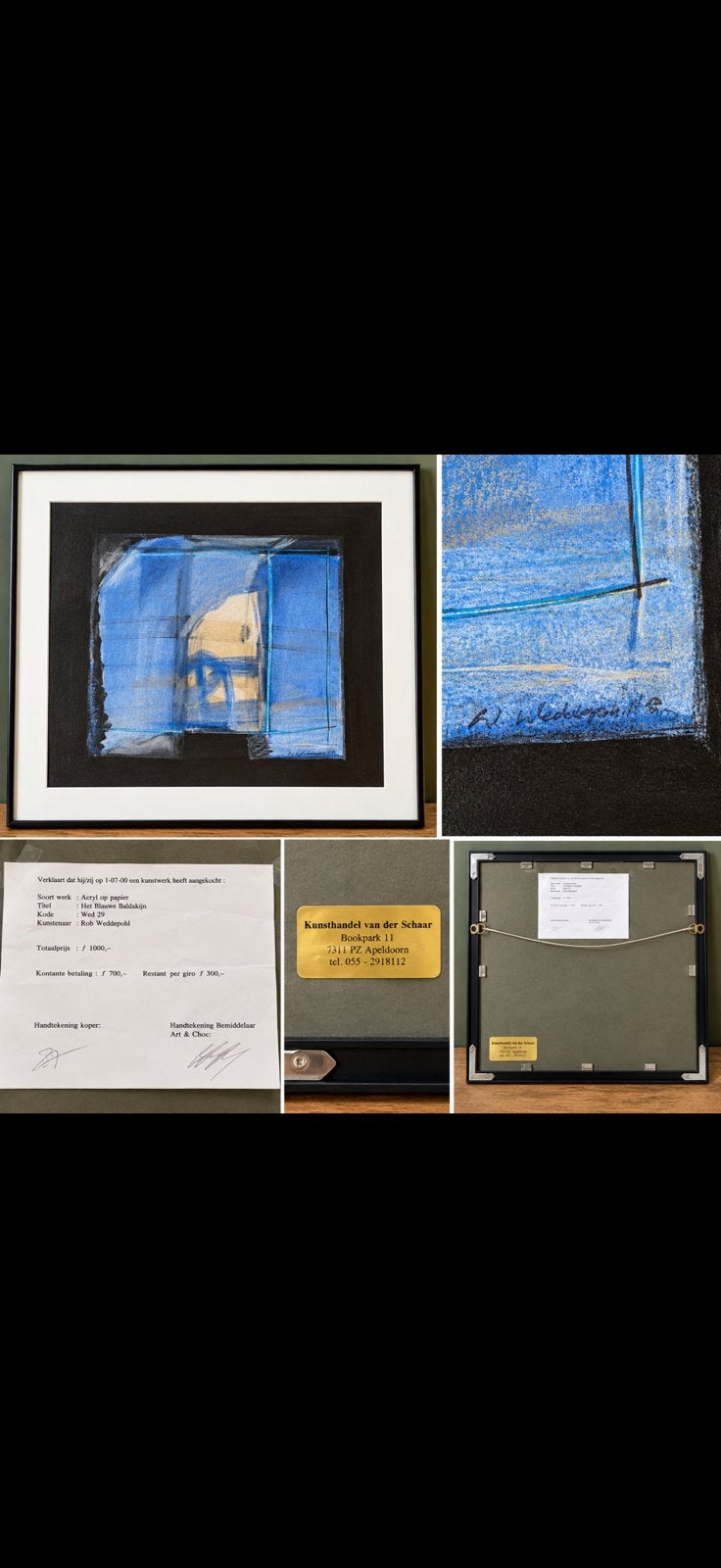 Rob Weddepohl – Het Blauwe Baldakijn – gesigneerd, Abstract, Acrylverf, Passe-partout, Papier/karton