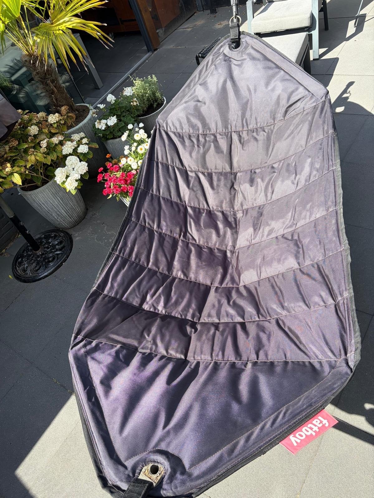 Zwarte Fatboy Headdemock hangmat met standaard, Tuin en Terras, Hangmatten, Ophalen, Binnen, Gebruikt, Meerpersoons