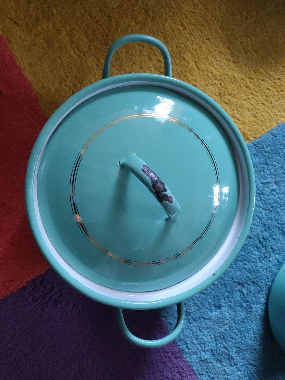 Vintage emaille pan met deksel - Groen - 26 cm, Antiek en Kunst, Ophalen of Verzenden
