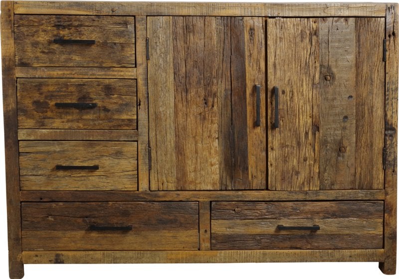 Dressoir oud hout 120 cm 5 lade+ 2 deuren voorraad en actie, Huis en Inrichting, 100 tot 150 cm, 5 laden of meer, Oud hout 120 cm 5 lade+ 2 deuren veel ruimte de laagsteprijs