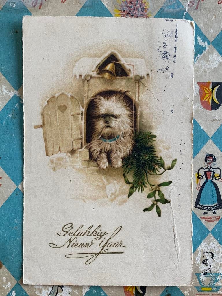 Gelukkig Nieuwjaar - hondje - Stempel Amsterdam CS, Ophalen of Verzenden, Gelopen, Feest(dag)