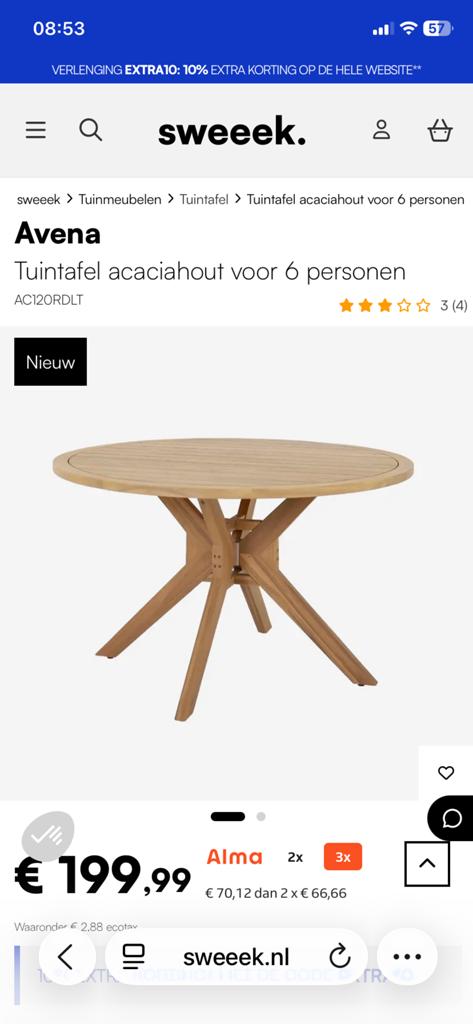Acaciahouten Tuintafel Rond - 120 cm, Tuin en Terras, Ophalen, Nieuw, Rond, Hout