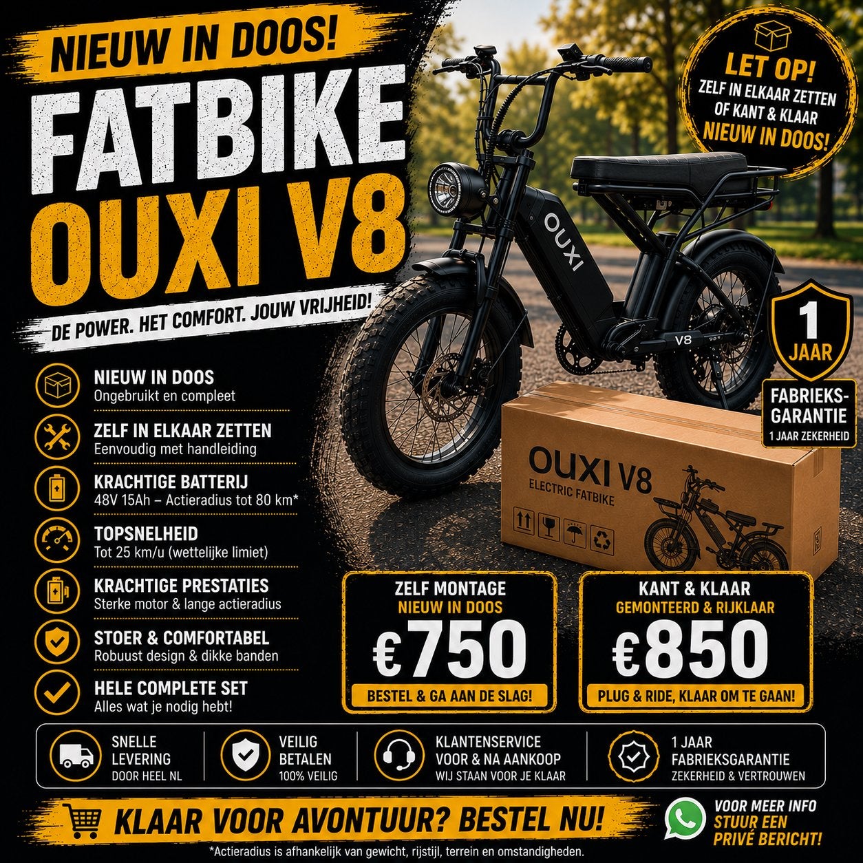 Fatbike OUXI V8 Nieuw in Doos, Eén persoon