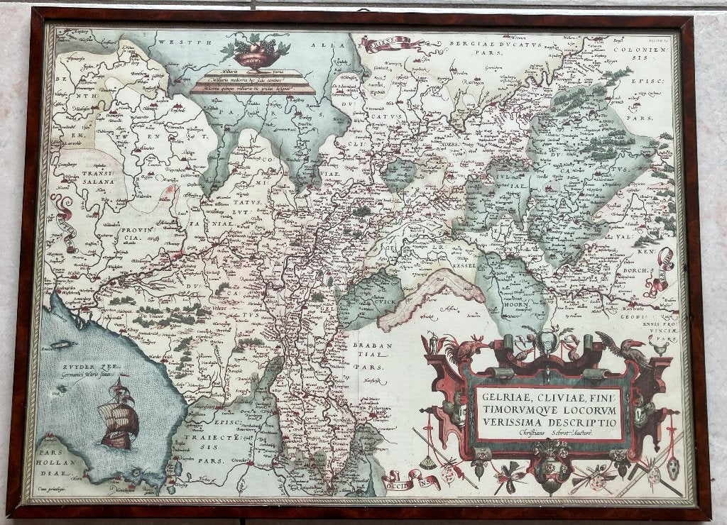 Ingelijste kaart Gelriae hertogdom Gelre en Cleve, Antiek en Kunst, Kunst | Etsen en Gravures, Ophalen of Verzenden