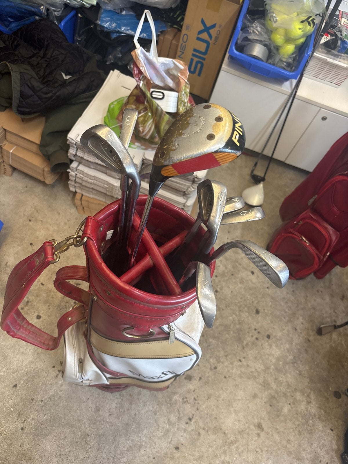 Vintage Golfset met Maxfli Tas en PING Clubs en houte driver, Ophalen of Verzenden, Gebruikt, Set, Ping