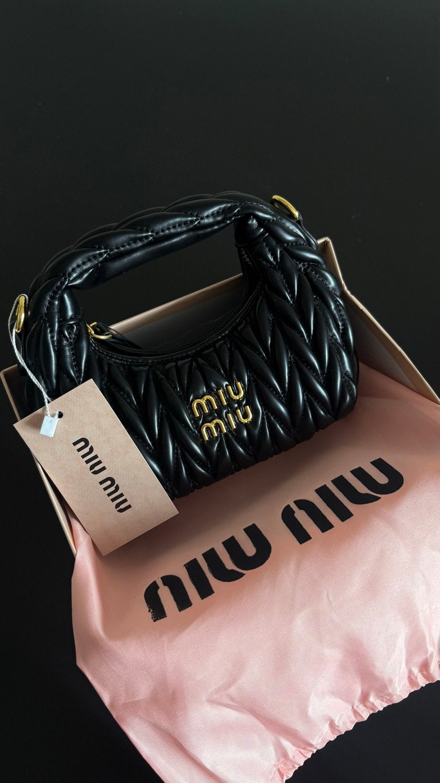 Miu Miu Nappa Lederen Mini Tas - Nieuw met labels, Ophalen of Verzenden, Nieuw, Zwart, Avondtasje