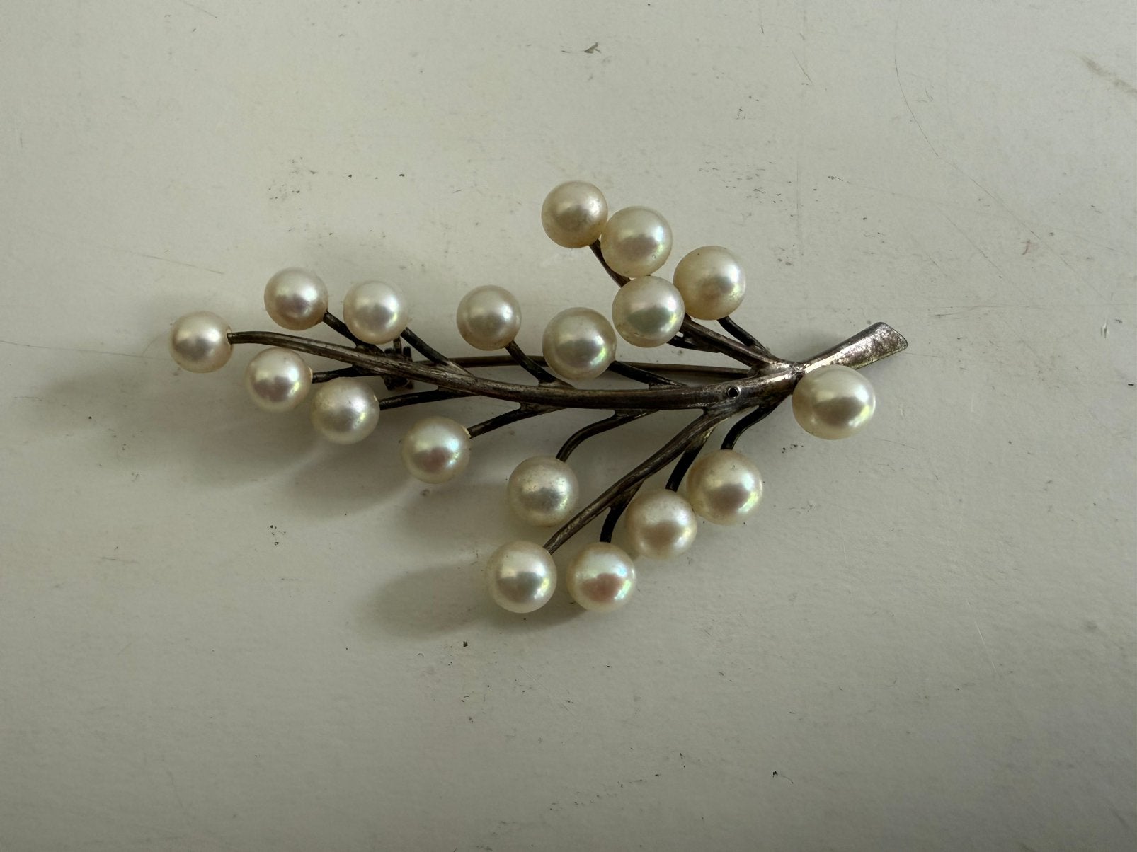 Sterling zilver parel broche chique vintage, Ophalen of Verzenden, Zo goed als nieuw, Zilver