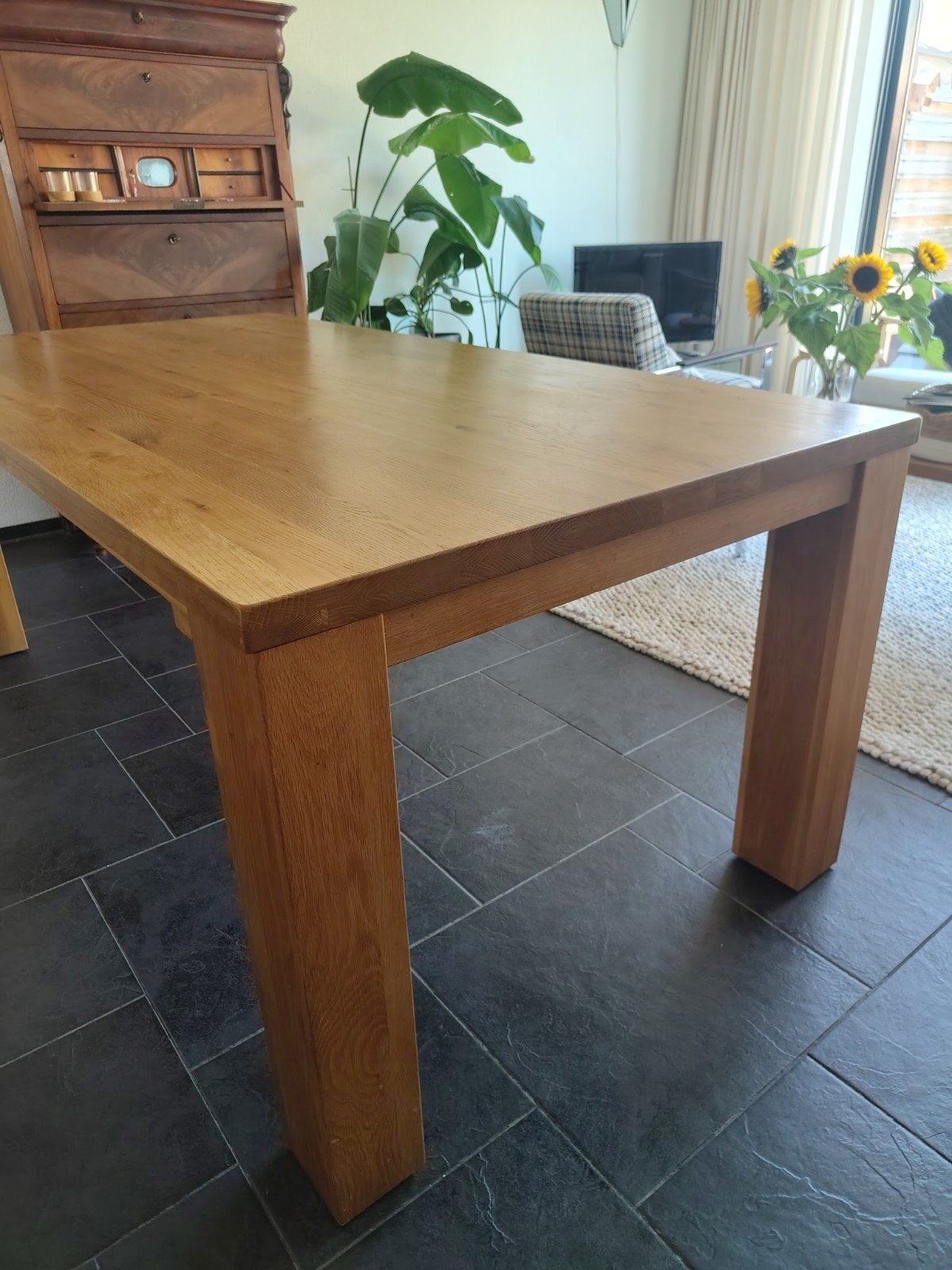 massieve eettafel 200x100cm, Ophalen, Gebruikt, Teakhout, 200 cm of meer