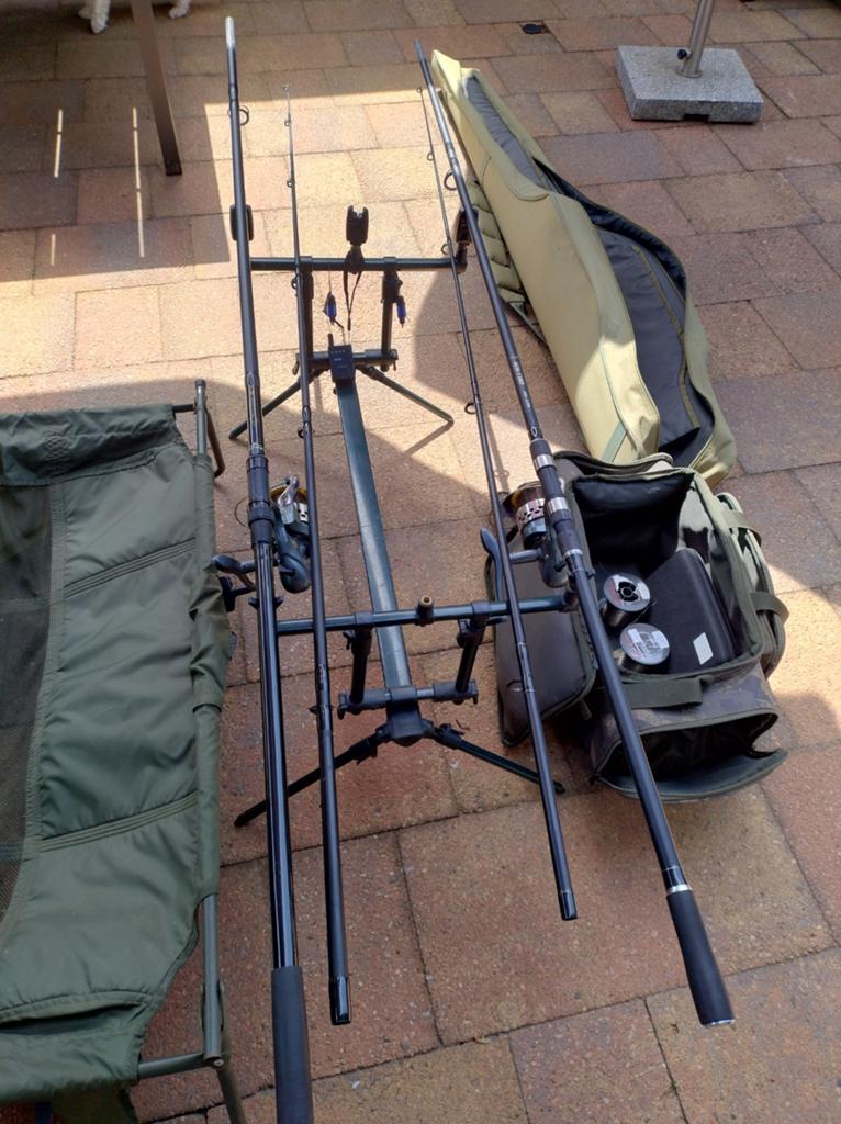 Complete karperset met rodpod, beetmelders, Watersport en Boten, Hengelsport | Karpervissen, Ophalen, Gebruikt, Complete set