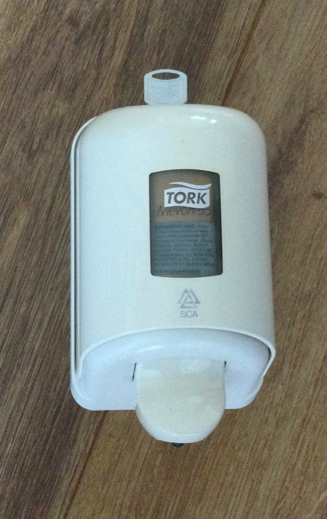 Tork zeepdispenser met sleuteltje., Zo goed als nieuw, Wit, Overige merken, Zeepdispenser/zeepbakje