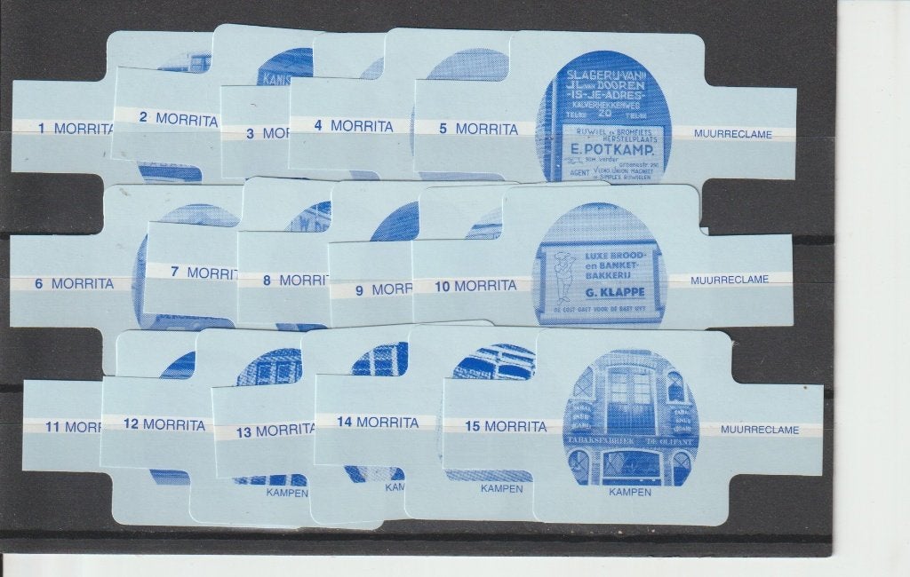 reeks 90   muurreclamen  1-15   sigarenbanden, Ophalen of Verzenden, Zo goed als nieuw, Sigarenbandjes
