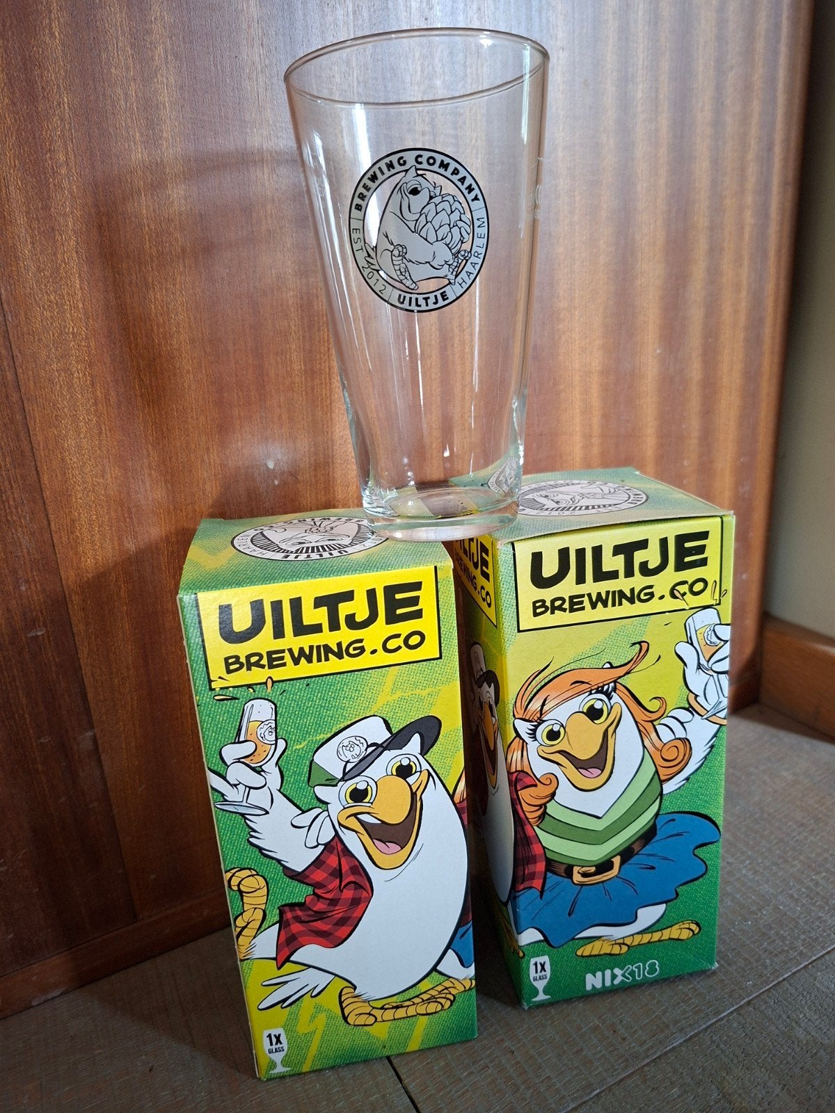2 originele Uiltje bier glazen,bierglas Uiltje, Bierglas, Nieuw, Ophalen of Verzenden, Nvt