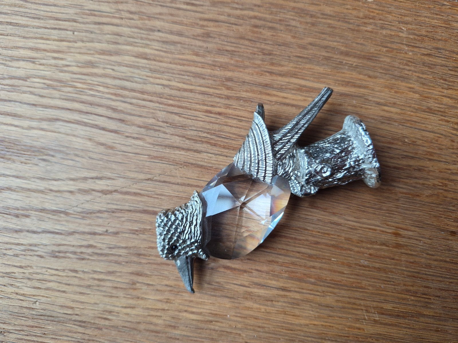 Vintage Kristallen IJsvogel Beeldje met Metalen Details, Antiek en Kunst, Antiek | Glas en Kristal, Ophalen of Verzenden