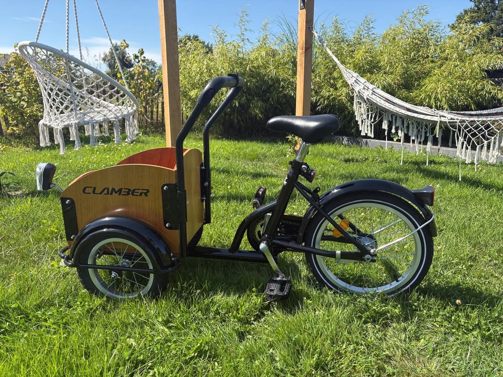 Clamber Kinder bakfiets zwart – 16inch, Terugtraprem, Gebruikt, 1 kind, Ophalen