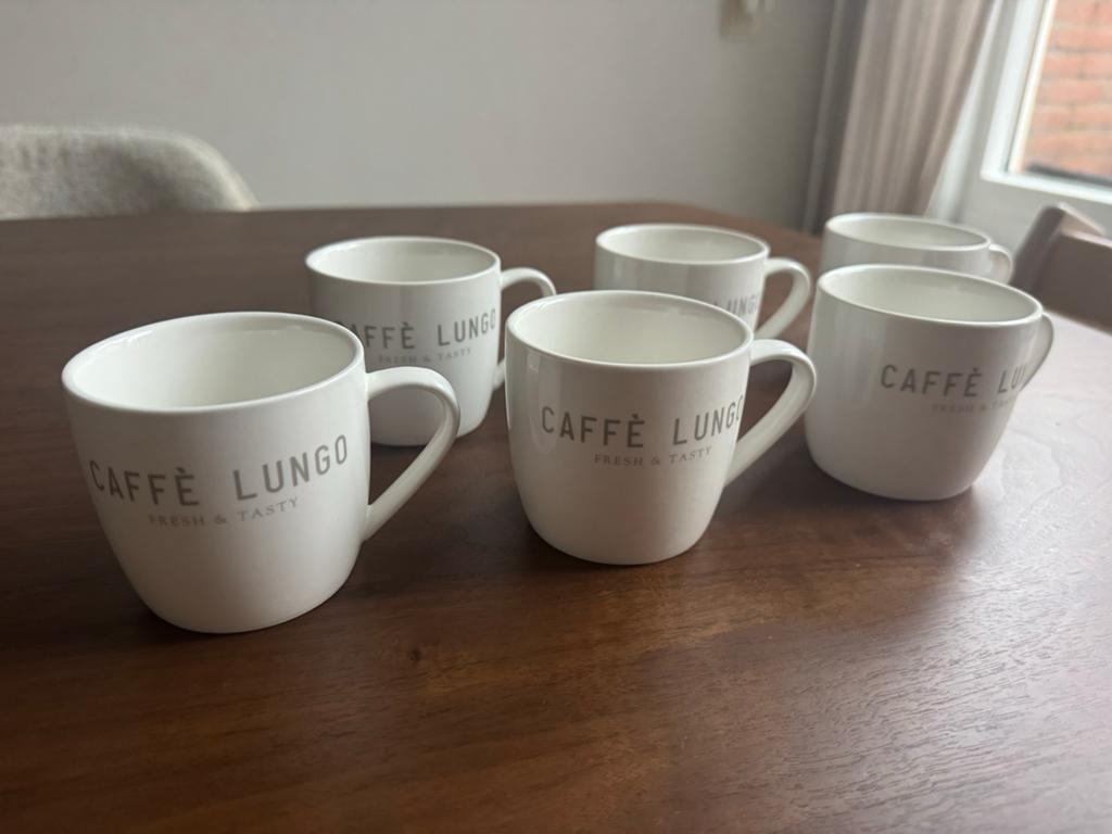 Riviera Maison Caffè Lungo koffiekopjes - Set van 6, Ophalen, Overige typen, Zo goed als nieuw, Steen/keramiek