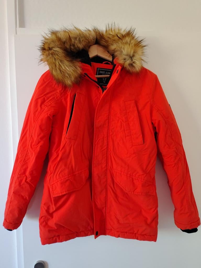 Cars Jeans winterjas oranje met bontkraag, Gebruikt, Ophalen of Verzenden, Jas, Jongen