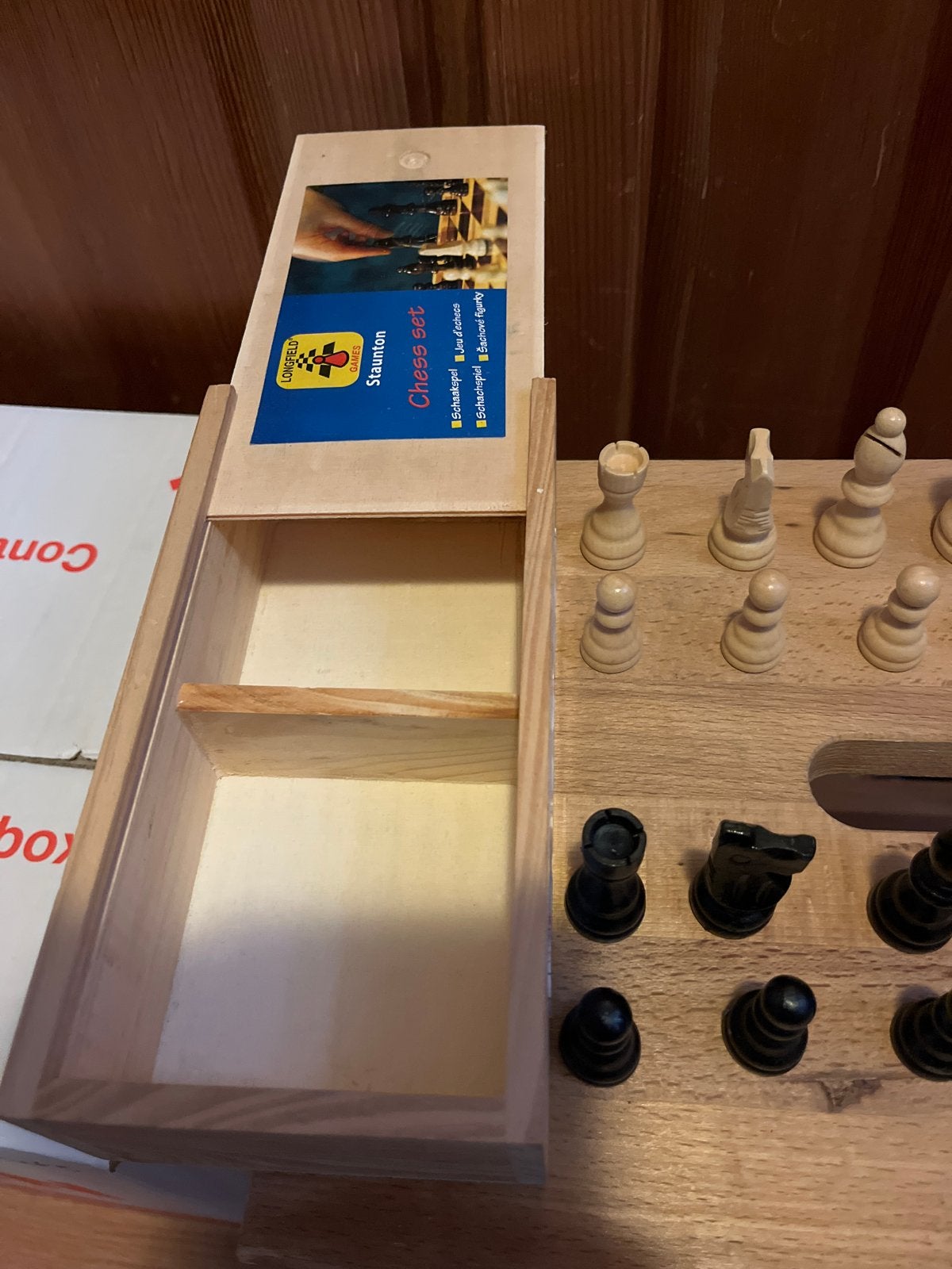 Schaakspel in houten doos - Compleet schaakset, Ophalen, Zo goed als nieuw, Schaken