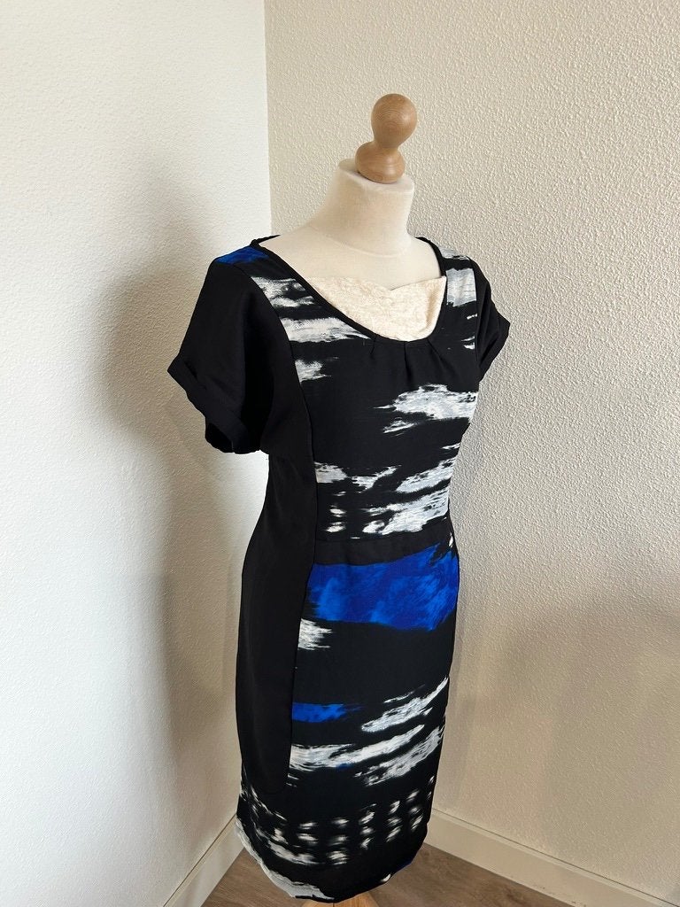 Micha maat 46 grafische blauwe jurk 3029, Kleding | Dames, Blauw, Maat 46/48 (XL) of groter, Micha, Ophalen of Verzenden