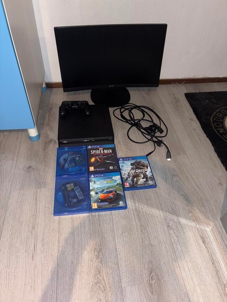 PlayStation 4 met monitor, controller en games, Ophalen, Met 1 controller, Original, Gebruikt
